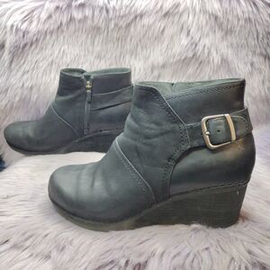 Dansko Shirley Nubuck Leather Wedge Ankle Boots Womens Size EU 38 US 7.5/8 Black